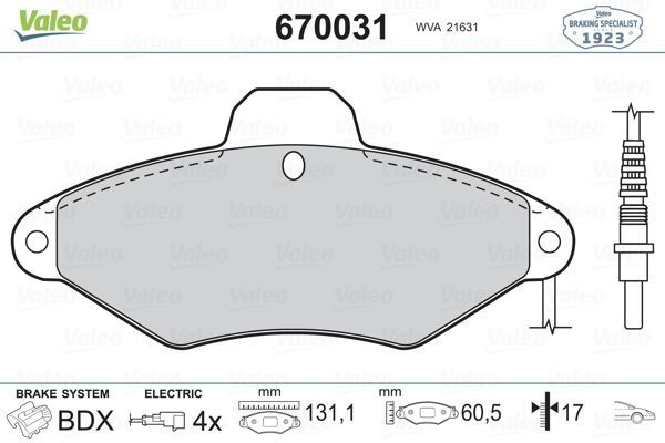 Fren Disk Balata Ön Citroen Xantia Break (01.1998->)  VALEO 670031
