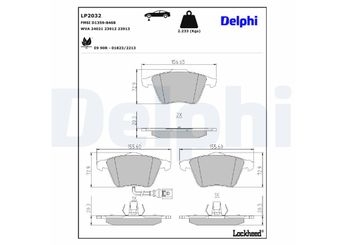 Fren Disk Balata Ön DELPHI LP2032  LP2032 8J0698151A 8J0 698 151A 8J0698151F 8J0 698 151F 8J0698151N 8P0698151 8P0698151A