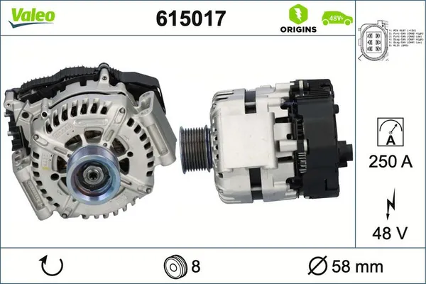 Alternatör  Audi A3 Sedan (8YS)(04.2020->)  VALEO 615017