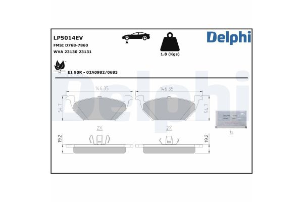 Fren Disk Balata Ön Volkswagen up! (121)(08.2011->2016)  DELPHI LP5014EV