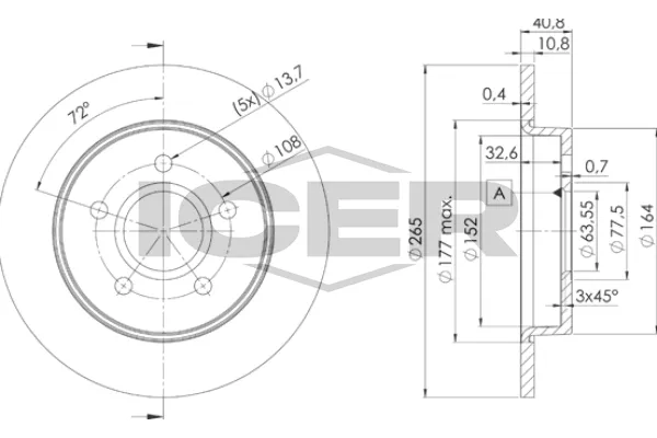Fren Disk Ayna Arka Sağ ve Sol Ford C-MAX (CB3)(2007->2010)  VALEO 496044