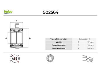 Teker Rulmanı Ön Sağ veya Sol VALEO 502564  1370437 1377907 6C111K018AA 6C112B663AA