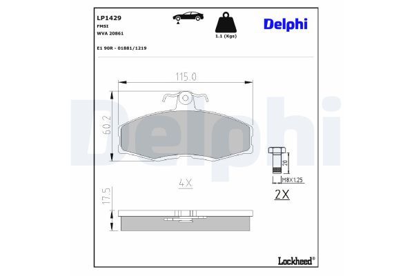 Fren Disk Balata Ön Volkswagen Caddy Pickup (9U7)(06.1996->2001)  DELPHI LP1429