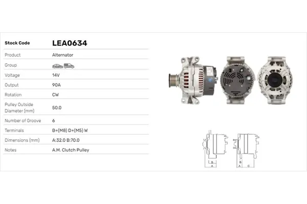 Alternatör  Mercedes V -Sınıfı (638)  LUCAS ELEKTRIK LEA0634