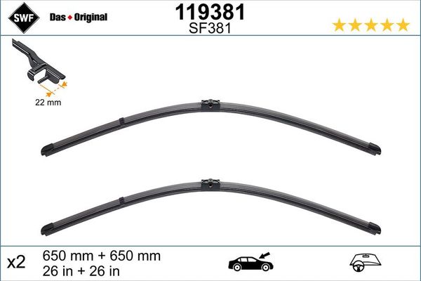 Silecek Süpürgesi Ön  650/650 mm - 26/26 inç Volkswagen Touareg (7P6)(08.2014->2018)  SWF 119381