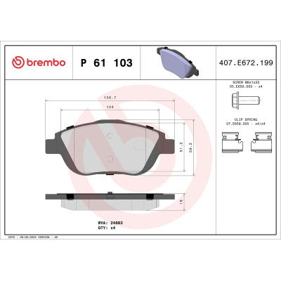 Fren Disk Balata Ön Citroen C3 (09.2009->)  BREMBO P 61 103X