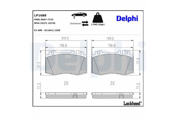 Fren Disk Balata Ön Mercedes S -Serisi 4 Kapı (BM 220)(07.1998->)  DELPHI LP1688