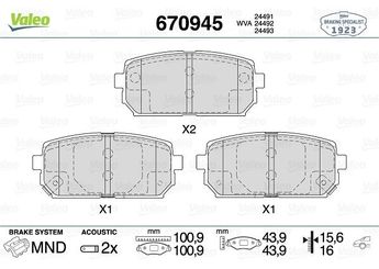 Fren Disk Balata Arka VALEO 670945  583021DE00 58302-1DE00