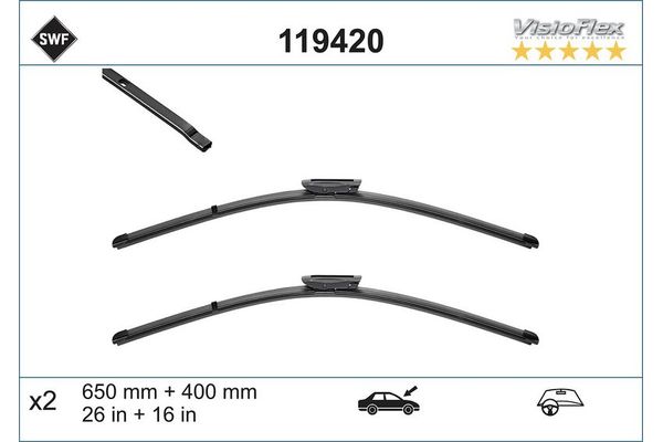 Silecek Süpürgesi Ön Muz Tip 650/400 mm - 26/16 inç Renault Laguna III (2007->)  SWF 119420
