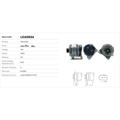 Alternatör  Land Rover Freelander 1 (LN)(11.2003->)  LUCAS ELEKTRIK LEA0826