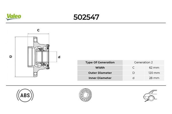 Teker Rulmanı Arka Sağ veya Sol Seat Arosa (6H1)(07.2000->)  VALEO 502547