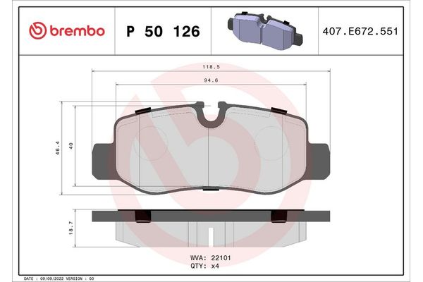 Fren Disk Balata Arka Mercedes V -Sınıfı (447)(03.2014->)  BREMBO P 50 126
