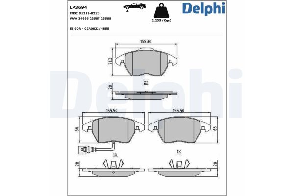 Fren Disk Balata Ön Volkswagen Polo V (6R1)(06.2009->2014)  DELPHI LP3694
