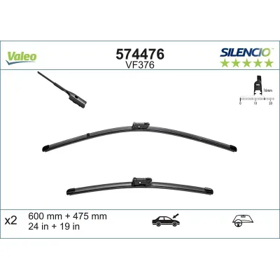 Silecek Süpürgesi Ön  600/480 mm - 24/19 inç Volkswagen Jetta VI (163)(09.2014->)  VALEO 574476