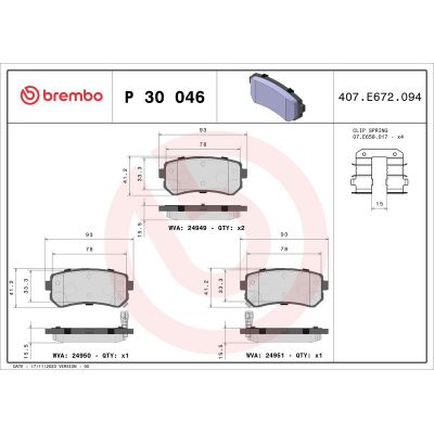 Fren Disk Balata Arka Hyundai i20 (PB)(05.2012->)  BREMBO P 30 046