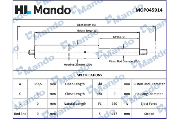Bagaj Amortisörü Sağ veya Sol Seat Mii Elektrik (KE1)(09.2019->)  MANDO MOP045914