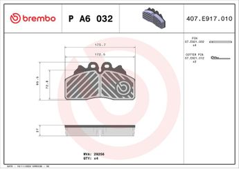 Fren Disk Balata Ön BREMBO P A6 032  2996518 0000002996518 2996520 0000002996520