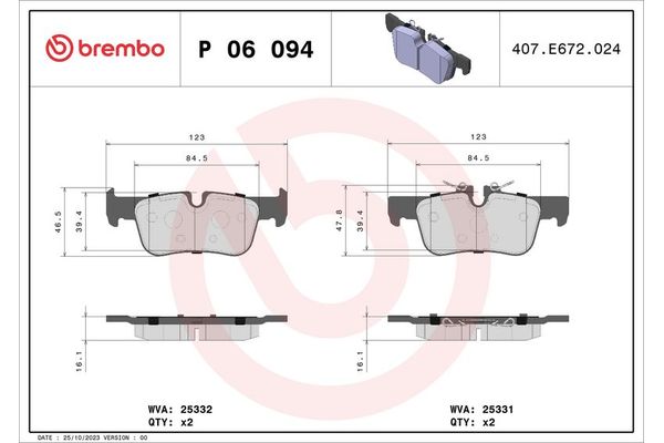 Fren Disk Balata Arka BMW X2 Serisi (F39)(11.2017->)  BREMBO P 06 094