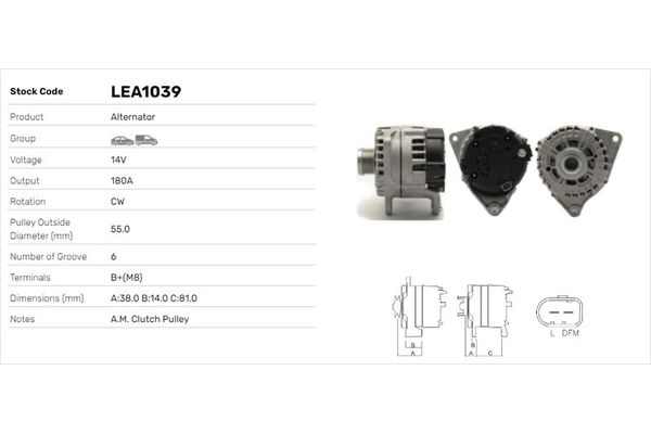 Alternatör  Fiat Ducato Maxi P.Van, Geniş Hacim 35 (09.2006->)  LUCAS ELEKTRIK LEA1039