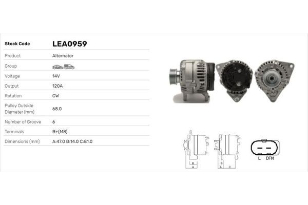 Alternatör  Iveco Daily Şasi (Kasasız)(1999->)  LUCAS ELEKTRIK LEA0959