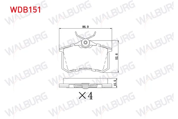 Fren Disk Balata Arka Volkswagen Caddy P.Van/Kombi (2C)(08.2010->2015)  WALBURG WDB151