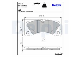 Fren Disk Balata Ön DELPHI LP3612  LP3612 95B698151AK 95B698151AP 97035194904 971698151AB 971698151AE 971698151S 9Y0698151AP 9Y0698151P 9Y0698151S