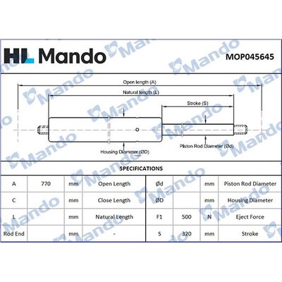 Bagaj Amortisörü Sağ veya Sol Nissan Serena (C23M)(07.1992->)  MANDO MOP045645