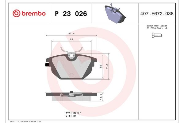 Fren Disk Balata Arka Alfa Romeo 146 (1995->)  BREMBO P 23 026