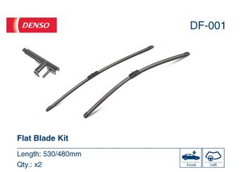 Silecek Süpürgesi Ön Muz Tip 530/480 mm - 21/19 inç DENSO DF-001  1J0998002A B32H67330 B32L67330 BN8F67330 BN8G67330 1J1955425A 1J1955425B 1J1955426B 6Q1955425 6Q1955425A