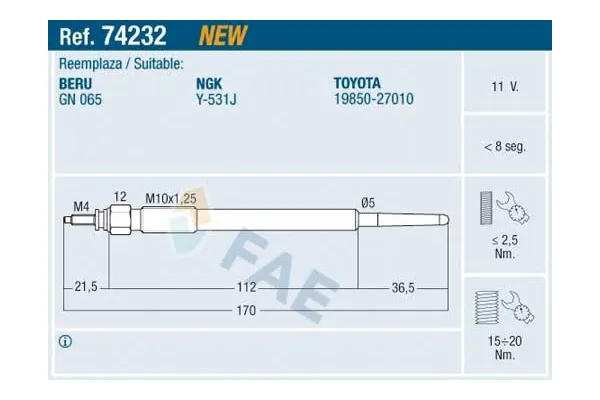 Isıtma Bujisi  Toyota Corolla Combi SW (E12)(2002->)  ET1 170 527