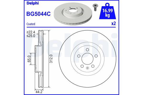 Fren Disk Ayna Ön Sağ ve Sol Audi A1 Allstreet (GBH)(05.2022->)  DELPHI BG5044C