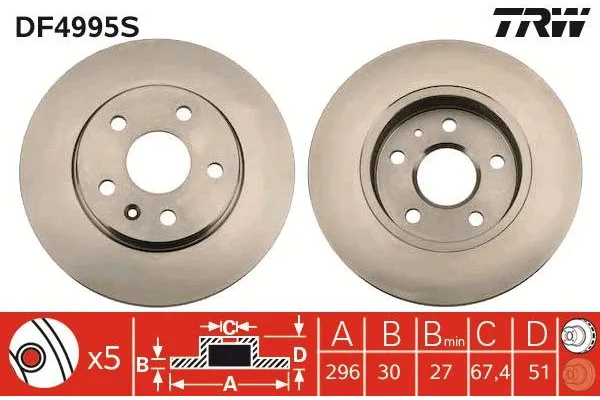 Fren Disk Ayna Ön Sağ ve Sol TRW DF4995S