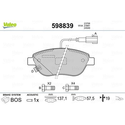 Fren Disk Balata Ön Opel Corsa D (2006->)  VALEO 598839