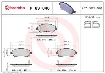 Fren Disk Balata Ön BREMBO P 83 046  446505170 446505130 0446505130 446505131 0446505131 446505140 0446505140 446505150 0446505150 0446505170 446505190 0446505190 446505210 0446505210 446505220 0446505220 446505221 0446505221 446505270 0446505270 446505280 0446505280 4465YZZEB 04465YZZEB