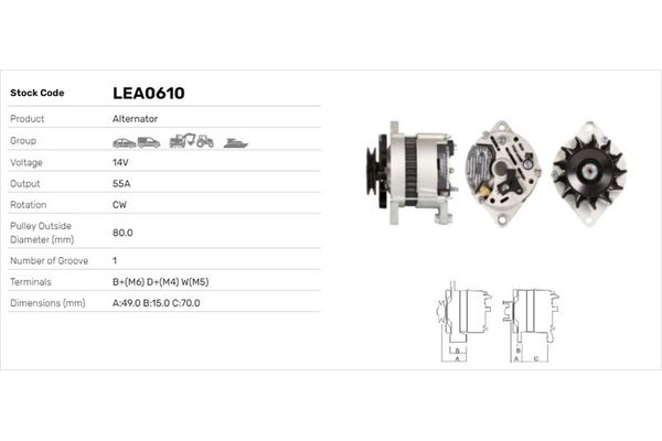 Alternatör  Fiat Ducato P.Van (290)(08.1990->)  LUCAS ELEKTRIK LEA0610