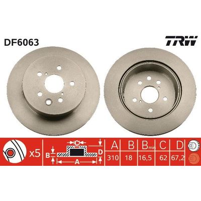Fren Disk Ayna Arka Sağ ve Sol Lexus GS (GS/US/WS19)(2005->)  TRW DF6063