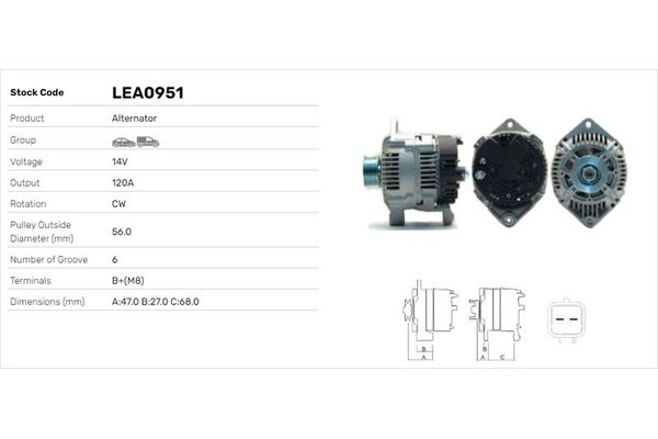 Alternatör  Renault Espace /Grand Espace (JE0)(07.2000->)  LUCAS ELEKTRIK LEA0951