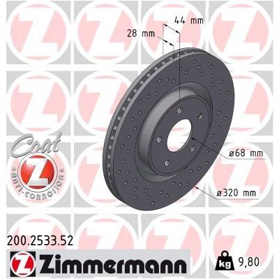 Fren Disk Ayna Ön Sağ ve Sol Renault Koleos II (05.2017->)  ZIMMERMANN 200.2533.52