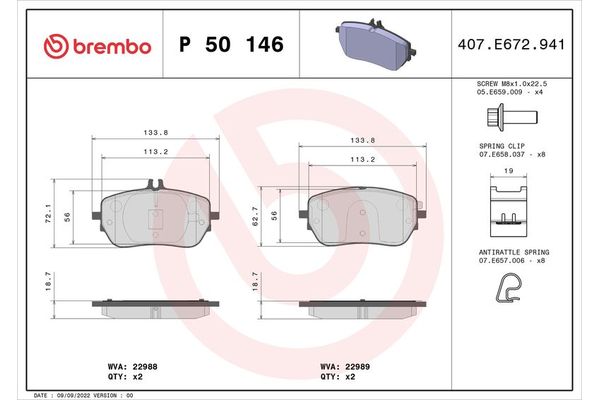 Fren Disk Balata Ön Mercedes B -Serisi (BM 247)(02.2019->)  BREMBO P 50 146