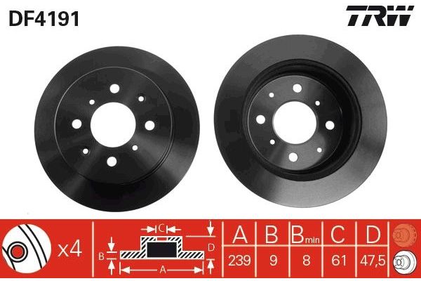 Fren Disk Ayna Arka Sağ ve Sol Honda Jazz (GD1/5)(01.2002->)  TRW DF4191