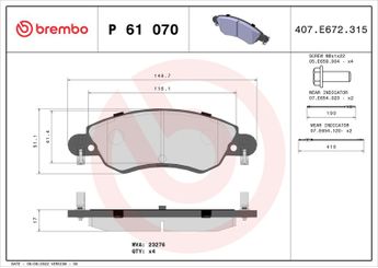 Fren Disk Balata Ön BREMBO P 61 070  425287 1624233980 425214