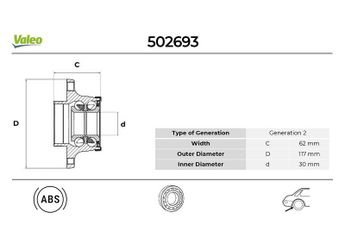 Teker Rulmanı Arka Sağ veya Sol VALEO 502693  51757885