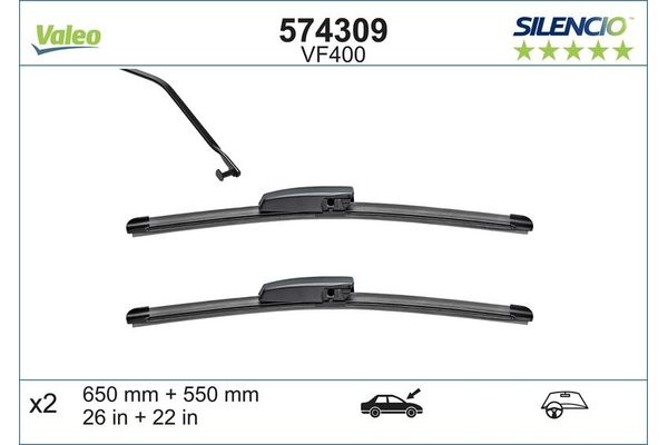 Silecek Süpürgesi Ön  650/550 mm - 26/22 inç Renault Scenic II (06.2003->)  VALEO 574309