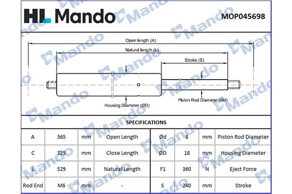 Bagaj Amortisörü Sağ veya Sol Opel Corsa B (1993->)  MANDO MOP045698