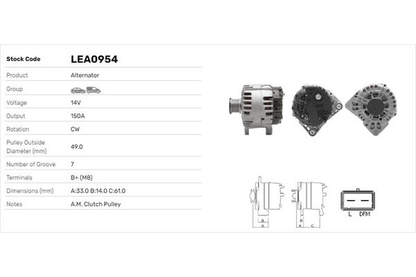 Alternatör  Renault Espace IV (JK0)(01.2002->)  LUCAS ELEKTRIK LEA0954