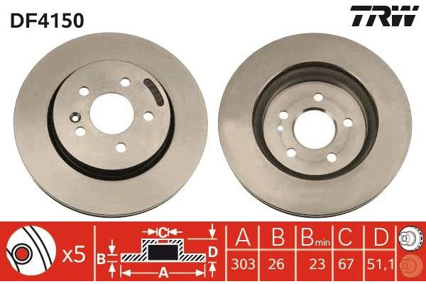 Fren Disk Ayna Ön Sağ ve Sol Mercedes ML -Serisi (BM 163)(09.1997->)  TRW DF4150