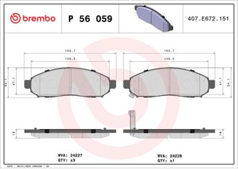 Fren Disk Balata Ön BREMBO P 56 059  DA060EB326 41060EA025 41060EB326 41060ZP00B 41060ZP025 AY040NS130 AY040NS137 AY040NS156 AY040NS163 AY040NS174 AY040NS175 D1060EB71A 5521050Z00 5521050Z00000 5521050Z10 5521050Z10000 5521050Z11 5521050Z11000 5521082Z00 5521082Z00000 5521082Z01 5521082Z20 5521082Z20000 5581051Z00 5581051Z00000 5581051Z20 5581051Z20000