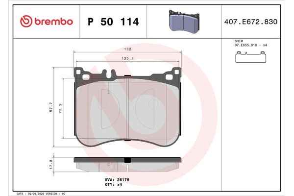 Fren Disk Balata Ön Mercedes S -Serisi Sedan (BM 222)(05.2013->)  BREMBO P 50 114