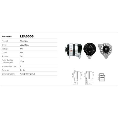Alternatör  LUCAS ELEKTRIK LEA0005