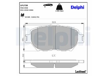 Fren Disk Balata Ön DELPHI LP1738  LP1738 446530340 0446530340 446533260 0446533260 446533320 0446533320 04465-30340 446533240 04465-33240 446533250 04465-33250 04465-33260 446533340 04465-33340 446544140 04465-44140 4465AZ010TM 04465-AZ010-TM 4465YZZDZ 04465-YZZDZ 446568010 0446568010